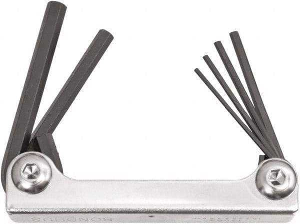 Bondhus - 6 Piece Fold-Up Ball End Hex Key Set - Hex Range 3 to 10mm, 7-1/2" OAL, Protanium High Torque Steel - Eagle Tool & Supply