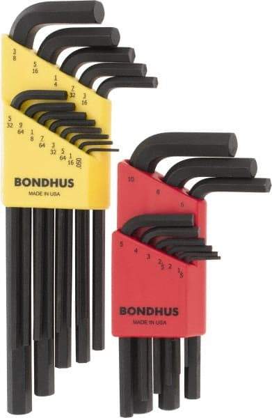 Bondhus - 22 Piece L-Key Hex Key Set - Hex Range 0.05 to 3/8", 11" OAL, Protanium High Torque Steel - Eagle Tool & Supply