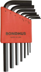 Bondhus - 7 Piece L-Key Ball End Hex Key Set - Hex Range 1.5 to 6mm, 8" OAL, Protanium High Torque Steel - Eagle Tool & Supply