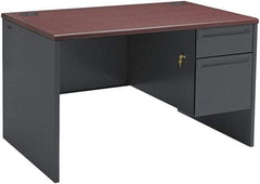 Hon - Steel-Reinforced High-Pressure Laminate/Metal Right Pedestal Desk - 48" Wide x 30" Deep x 29" High, Mahogany/Charcoal - Eagle Tool & Supply