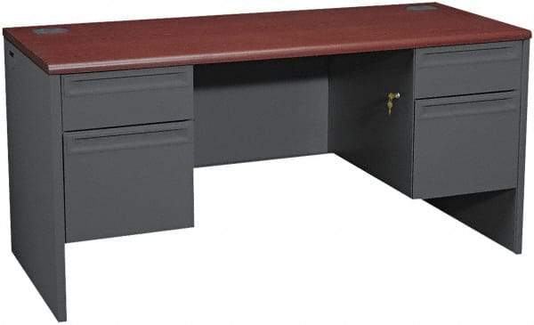 Hon - 69" Long x 29-1/2" High x 29-1/2" Deep, 4 Drawer Kneespace Credenza - Mahogany/Charcoal (Color), Metal - Eagle Tool & Supply