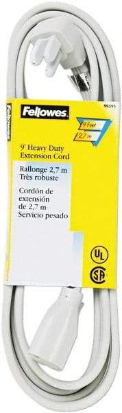 FELLOWES - 9', 14/3 Gauge/Conductors, Gray Indoor Extension Cord - 1 Receptacle, 15 Amps, NEMA 5-15R - Eagle Tool & Supply