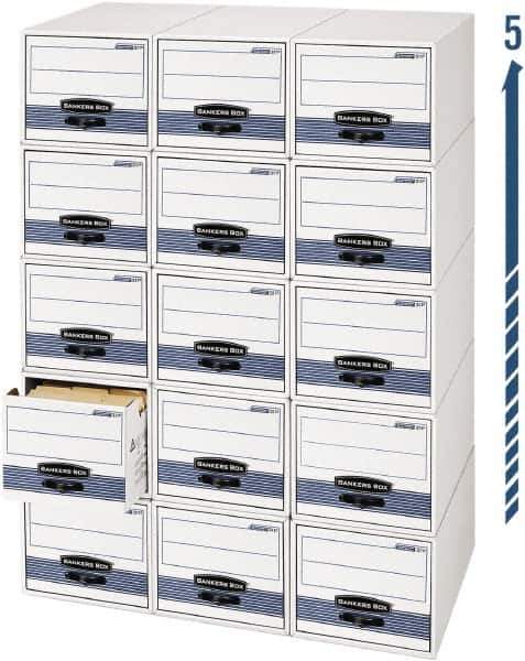 BANKERS BOX - 1 Compartment, 15 Inch Wide x 23 Inch Deep x 10 Inch High, File Storage Box - Steel Wire Frame, White and Blue - Eagle Tool & Supply