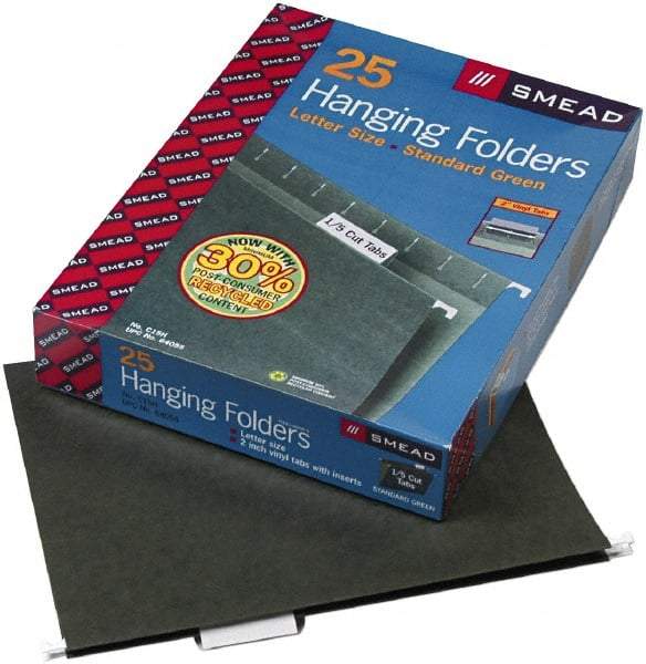 Samsill - 8-1/2 x 11", Letter Size, Standard Green, Expanding Hanging File Holder - 11 Point Stock, 1/5 Tab Cut Location - Eagle Tool & Supply