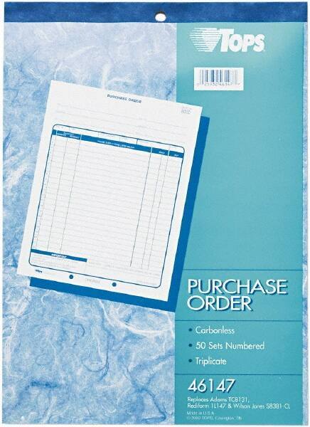 TOPS - 50 Sheet, 8-3/8 x 10-3/16", Purchase Order Book - White - Eagle Tool & Supply