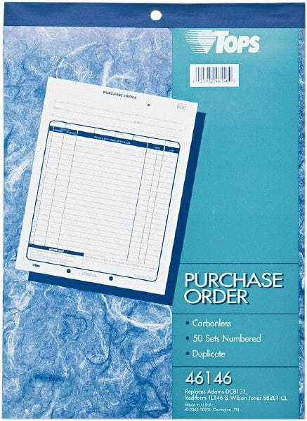 TOPS - 50 Sheet, 8-3/8 x 10-3/16", Purchase Order Book - White - Eagle Tool & Supply