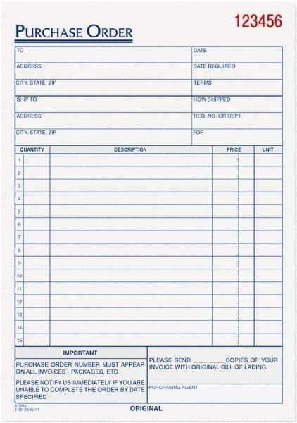 TOPS - 50 Sheet, 5-9/16 x 7-15/16", Purchase Order Book - White - Eagle Tool & Supply