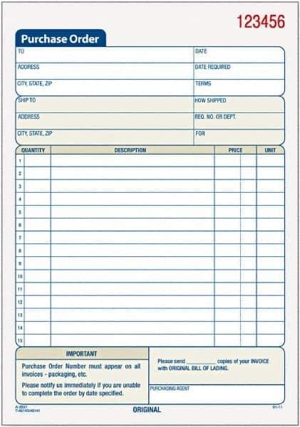 TOPS - 50 Sheet, 5-9/16 x 7-15/16", Purchase Order Book - White - Eagle Tool & Supply