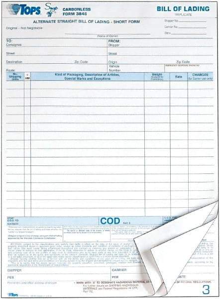 TOPS - 50 Sheet, 8-1/2 x 11", Bill of Lading - White - Eagle Tool & Supply