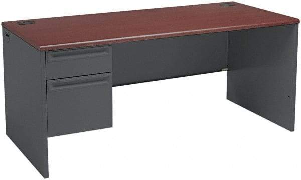 Hon - Steel-Reinforced High-Pressure Laminate/Metal Left Pedestal Desk - 66" Wide x 30" Deep x 29" High, Mahogany/Charcoal - Eagle Tool & Supply