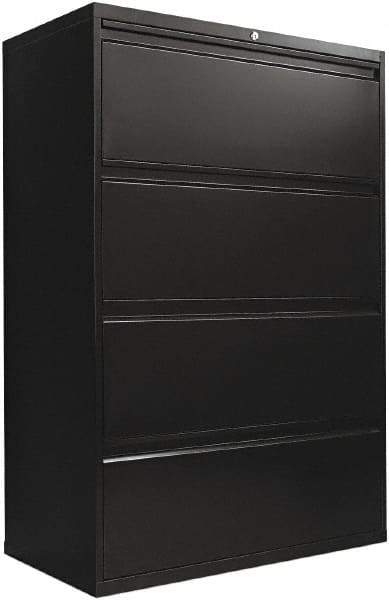 ALERA - 36" Wide x 54" High x 19-1/4" Deep, 4 Drawer Lateral File with Lock - Steel, Black - Eagle Tool & Supply