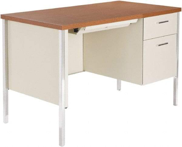 ALERA - Woodgrain Laminate/Steel Single Pedestal Desk with Center Drawer - 45" Wide x 24" Deep x 29" High, Cherry/Putty - Eagle Tool & Supply