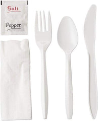 GEN - Wrapped Cutlery Kit, 6-1/4", Fork, Knife, Spoon, Napkin, Salt, Pepper - White - Eagle Tool & Supply