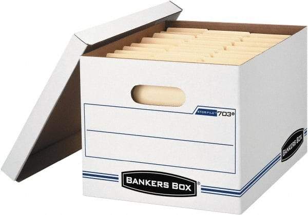 BANKERS BOX - 1 Compartment, 12 Inch Wide x 15 Inch Deep x 10 Inch High, File Storage Box - 1 Ply Side, 2 Ply Bottom, 2 Ply End, White and Blue - Eagle Tool & Supply