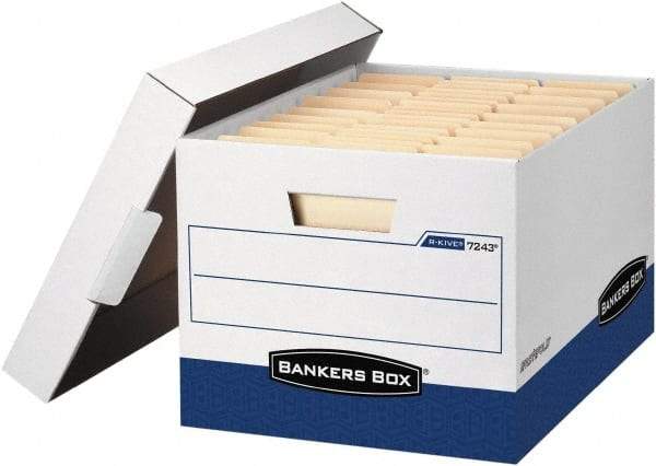 BANKERS BOX - 1 Compartment, 12 Inch Wide x 15 Inch Deep x 10 Inch High, File Storage Box - Corrugated, White and Blue - Eagle Tool & Supply