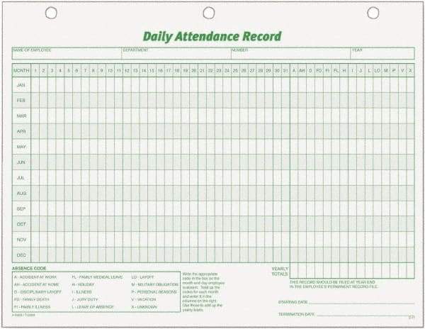 TOPS - 50 Sheet, 8-1/2 x 11", Attendance Card - White - Eagle Tool & Supply