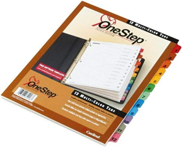 Cardinal - 11 x 8 1/2" 1 to 12" Label, 3-Hole Punched, Preprinted Divider - Multicolor Tabs, White Folder - Eagle Tool & Supply