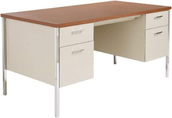 ALERA - Woodgrain Laminate/Steel Double Pedestal Desk with Center Drawer - 60" Wide x 30" Deep x 29" High, Cherry/Putty - Eagle Tool & Supply