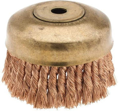 Ampco - 6" Diam, 5/8-11 Threaded Arbor, Bronze Phosphorus Fill Cup Brush - 0.02 Wire Diam, 1-3/4" Trim Length, 6,000 Max RPM - Eagle Tool & Supply