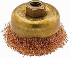 Ampco - 3" Diam, 5/8-11 Threaded Arbor, Bronze Phosphorus Fill Cup Brush - 0.014 Wire Diam, 0.88" Trim Length, 12,500 Max RPM - Eagle Tool & Supply