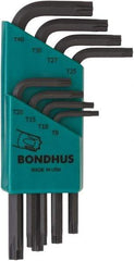 Bondhus - 8 Piece T9 to T40 Protanium High Torque Steel L-Key Torx Key Set - T9, T10, T15, T20, T25, T27, T30, T40 Torx Size - Eagle Tool & Supply