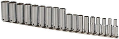 Proto - 18 Piece 3/8" Drive Tethered Deep Socket Set - 12 Points, 6 to 23mm, Metric Measurement Standard - Eagle Tool & Supply