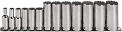 Proto - 13 Piece 3/8" Drive Deep Well Socket Set - 12 Points, 1/4" to 1" Range, Inch Measurement Standard - Eagle Tool & Supply