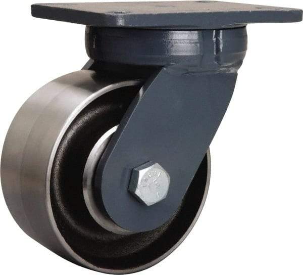 Hamilton - 6" Diam x 3" Wide x 8" OAH Top Plate Mount Swivel Caster - Forged Steel, 6,000 Lb Capacity, Sealed Precision Ball Bearing, 5-1/4 x 7-1/4" Plate - Eagle Tool & Supply