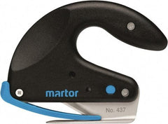 Martor USA - Fixed Safety Cutter - 1-11/16" Carbon Steel Blade, Black & Blue Polycarbonate Handle, 1 Blade Included - Eagle Tool & Supply