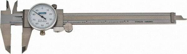 Fowler - 0" to 6" Range, 0.001" Graduation, 0.1" per Revolution, Dial Caliper - White Face, 1.6" Jaw Length, Accurate to 0.0010" - Eagle Tool & Supply