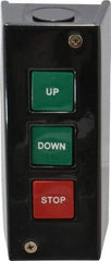 Value Collection - 3 Operator, Pushbutton Control Station - Up-Down-Stop (Legend), Momentary Switch, NO/NC Contact, NEMA 1 - Eagle Tool & Supply