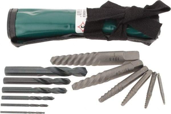 Cleveland - 12 Piece Spiral Flute Screw Extractor & Drill Set - Screw Range 3/16 to 1" - Eagle Tool & Supply