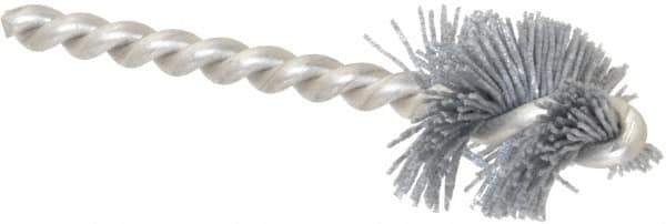 Made in USA - 1" Diam Helical Nylon Tube Brush - 0.022" Filament Diam, 1" Brush Length, 3-1/2" OAL, 1/4" Diam Stainless Steel Shank - Eagle Tool & Supply