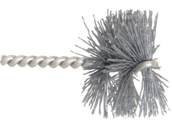 Made in USA - 2" Diam Helical Nylon Tube Brush - 0.022" Filament Diam, 1" Brush Length, 3-1/2" OAL, 1/4" Diam Stainless Steel Shank - Eagle Tool & Supply