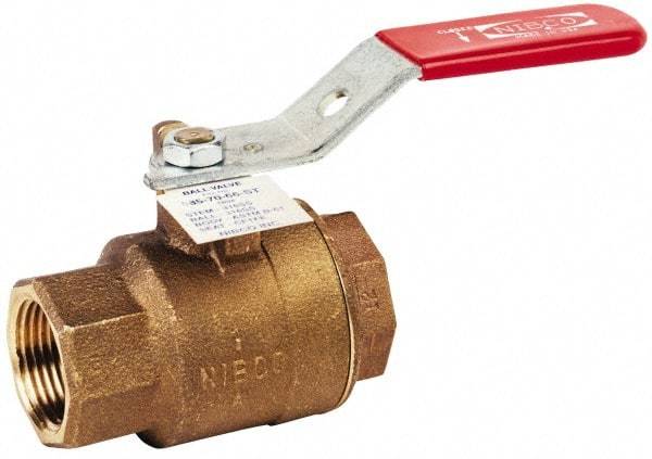 NIBCO - 2" Pipe, Full Port, Bronze Standard Ball Valve - 2 Piece, Inline - One Way Flow, FNPT x FNPT Ends, Vertical Chain Lever Handle, 600 WOG, 150 WSP - Eagle Tool & Supply