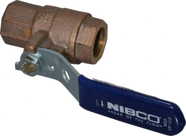 NIBCO - 1/2" Pipe, Full Port, Bronze Standard Ball Valve - 2 Piece, Inline - One Way Flow, FNPT x FNPT Ends, Lever Handle, 600 WOG, 150 WSP - Eagle Tool & Supply