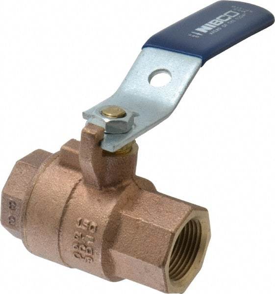 NIBCO - 3/4" Pipe, Full Port, Bronze Standard Ball Valve - 2 Piece, Inline - One Way Flow, FNPT x FNPT Ends, Lever Handle, 600 WOG, 150 WSP - Eagle Tool & Supply