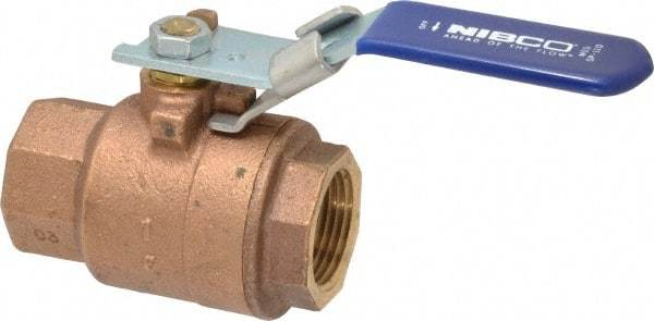 NIBCO - 1" Pipe, Full Port, Bronze Standard Ball Valve - 2 Piece, Inline - One Way Flow, FNPT x FNPT Ends, Locking Lever Handle, 600 WOG, 150 WSP - Eagle Tool & Supply