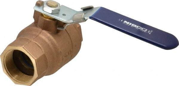 NIBCO - 1-1/2" Pipe, Full Port, Bronze Standard Ball Valve - 2 Piece, Inline - One Way Flow, FNPT x FNPT Ends, Locking Lever Handle, 600 WOG, 150 WSP - Eagle Tool & Supply