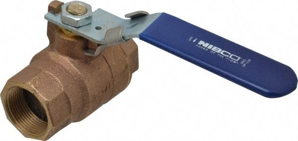 NIBCO - 1-1/4" Pipe, Full Port, Bronze Standard Ball Valve - 2 Piece, Inline - One Way Flow, FNPT x FNPT Ends, Locking Lever Handle, 600 WOG, 150 WSP - Eagle Tool & Supply