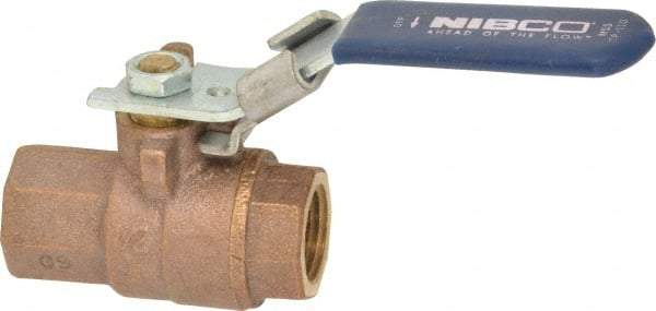 NIBCO - 1/2" Pipe, Full Port, Bronze Standard Ball Valve - 2 Piece, Inline - One Way Flow, FNPT x FNPT Ends, Locking Lever Handle, 600 WOG, 150 WSP - Eagle Tool & Supply