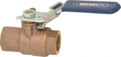 NIBCO - 1/2" Pipe, Full Port, Bronze Standard Ball Valve - 2 Piece, Inline - One Way Flow, FNPT x FNPT Ends, Locking Lever Handle, 600 WOG, 150 WSP - Eagle Tool & Supply