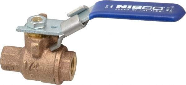 NIBCO - 1/4" Pipe, Full Port, Bronze Standard Ball Valve - 2 Piece, Inline - One Way Flow, FNPT x FNPT Ends, Locking Lever Handle, 600 WOG, 150 WSP - Eagle Tool & Supply