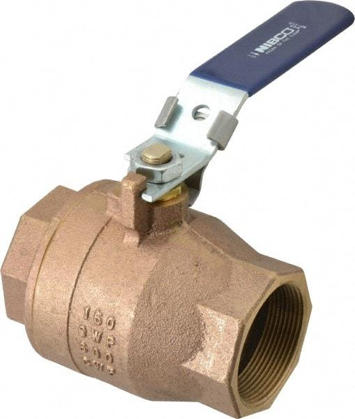 NIBCO - 2" Pipe, Full Port, Bronze Standard Ball Valve - 2 Piece, Inline - One Way Flow, FNPT x FNPT Ends, Locking Lever Handle, 600 WOG, 150 WSP - Eagle Tool & Supply