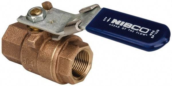 NIBCO - 3/4" Pipe, Full Port, Bronze Standard Ball Valve - 2 Piece, Inline - One Way Flow, FNPT x FNPT Ends, Locking Lever Handle, 600 WOG, 150 WSP - Eagle Tool & Supply