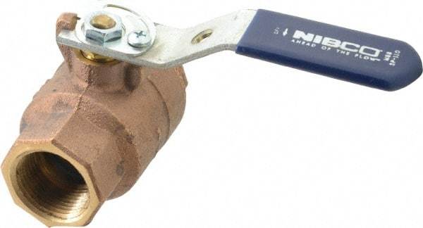 NIBCO - 1" Pipe, Full Port, Bronze Standard Ball Valve - 2 Piece, Inline - One Way Flow, FNPT x FNPT Ends, Lever with Memory Stop Handle, 600 WOG, 150 WSP - Eagle Tool & Supply