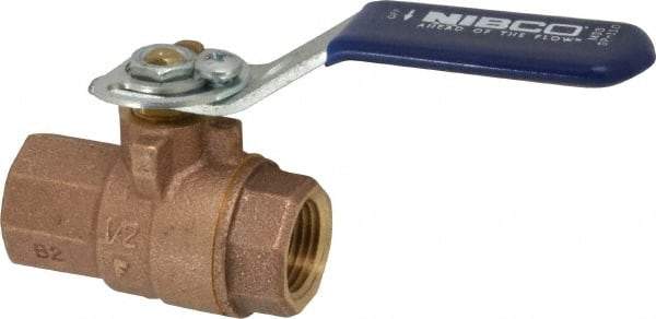 NIBCO - 1/2" Pipe, Full Port, Bronze Standard Ball Valve - 2 Piece, Inline - One Way Flow, FNPT x FNPT Ends, Lever with Memory Stop Handle, 600 WOG, 150 WSP - Eagle Tool & Supply