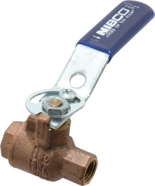 NIBCO - 1/4" Pipe, Full Port, Bronze Standard Ball Valve - 2 Piece, Inline - One Way Flow, FNPT x FNPT Ends, Lever with Memory Stop Handle, 600 WOG, 150 WSP - Eagle Tool & Supply