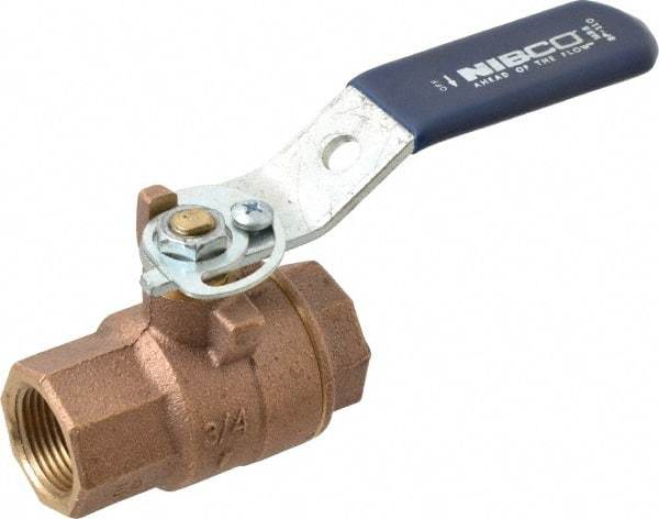 NIBCO - 3/4" Pipe, Full Port, Bronze Standard Ball Valve - 2 Piece, Inline - One Way Flow, FNPT x FNPT Ends, Lever with Memory Stop Handle, 600 WOG, 150 WSP - Eagle Tool & Supply