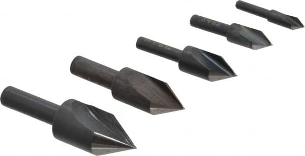 Cleveland - 5 Piece, 1/4 to 3/4" Head Diam, 60° Included Angle, Single End Countersink Set - Eagle Tool & Supply
